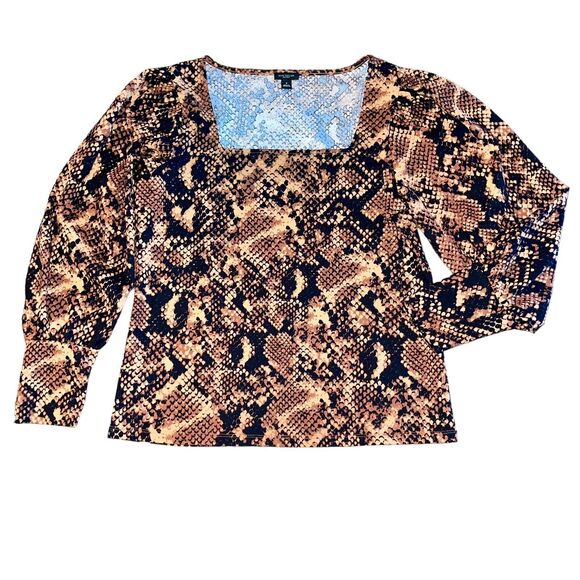 Ann Taylor Blouse Balloon Sleeve Snake Skin Square Neck Cobra - Picture 4 of 6
